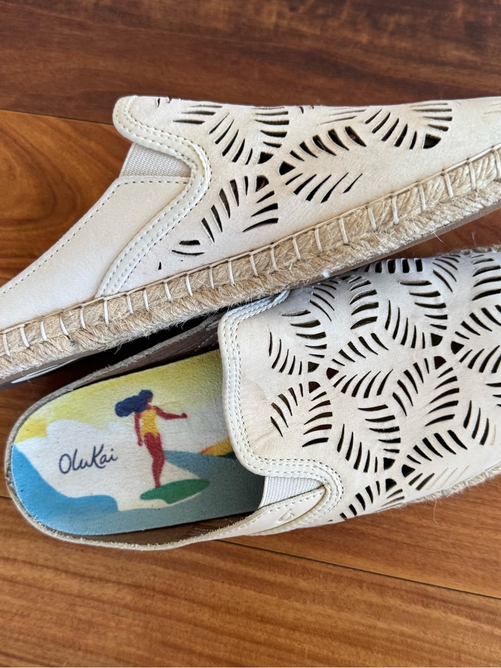 OluKai Beige Slip-On Laser-Cut Espadrille with Colorful Insole - Picture 2 of 7